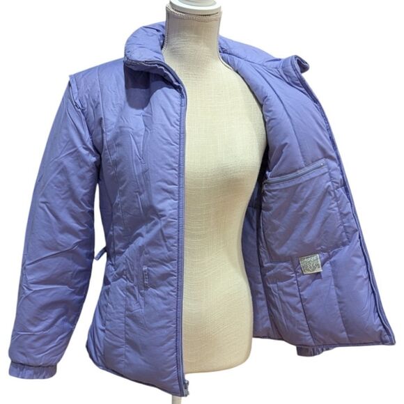 VTG Robbe Skiwear USA Ladies S Ski & Snow Jacket Purple Tie Waist Ruffle Trim - Picture 5 of 12